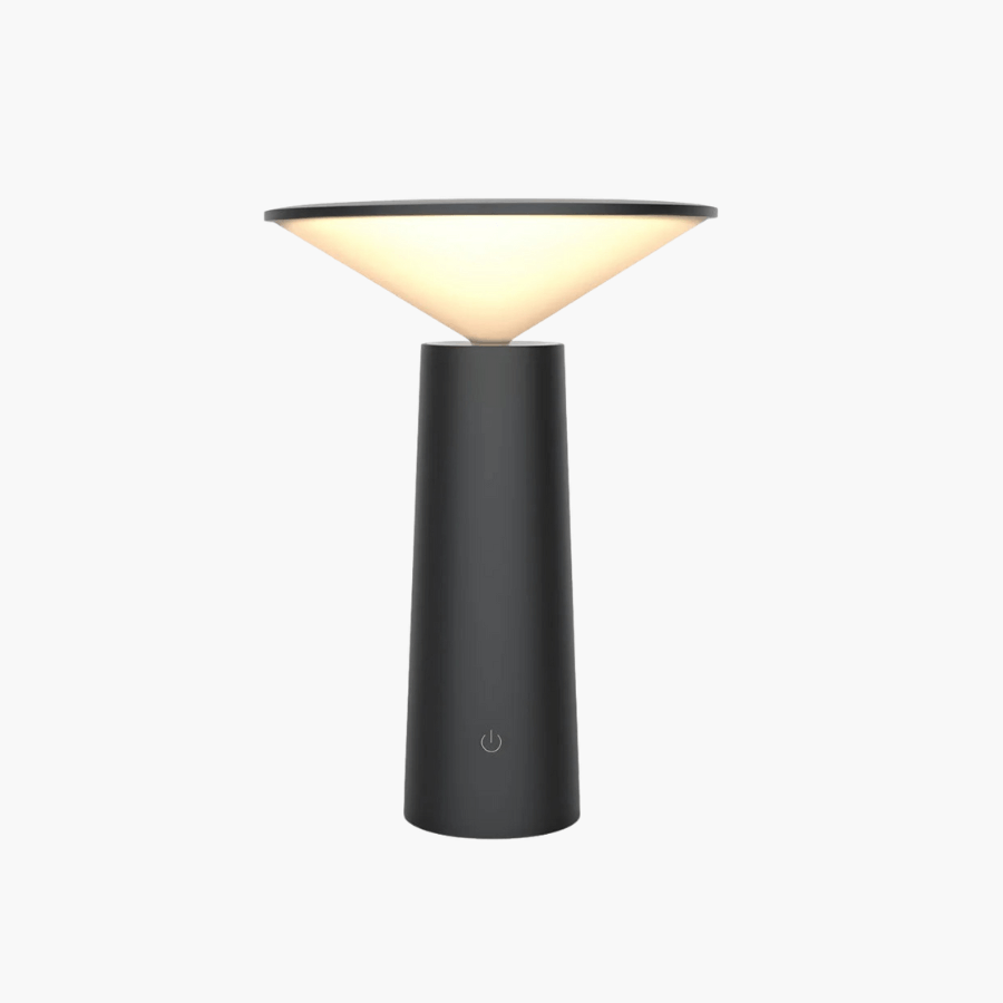 Rivo Cordless Table Lamp in black, featuring a sculptural design and 360° adjustable light for portable ambiance.