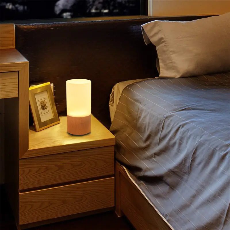 Elegant Cylinder Solid Wood Night Lamp - goldenlumen