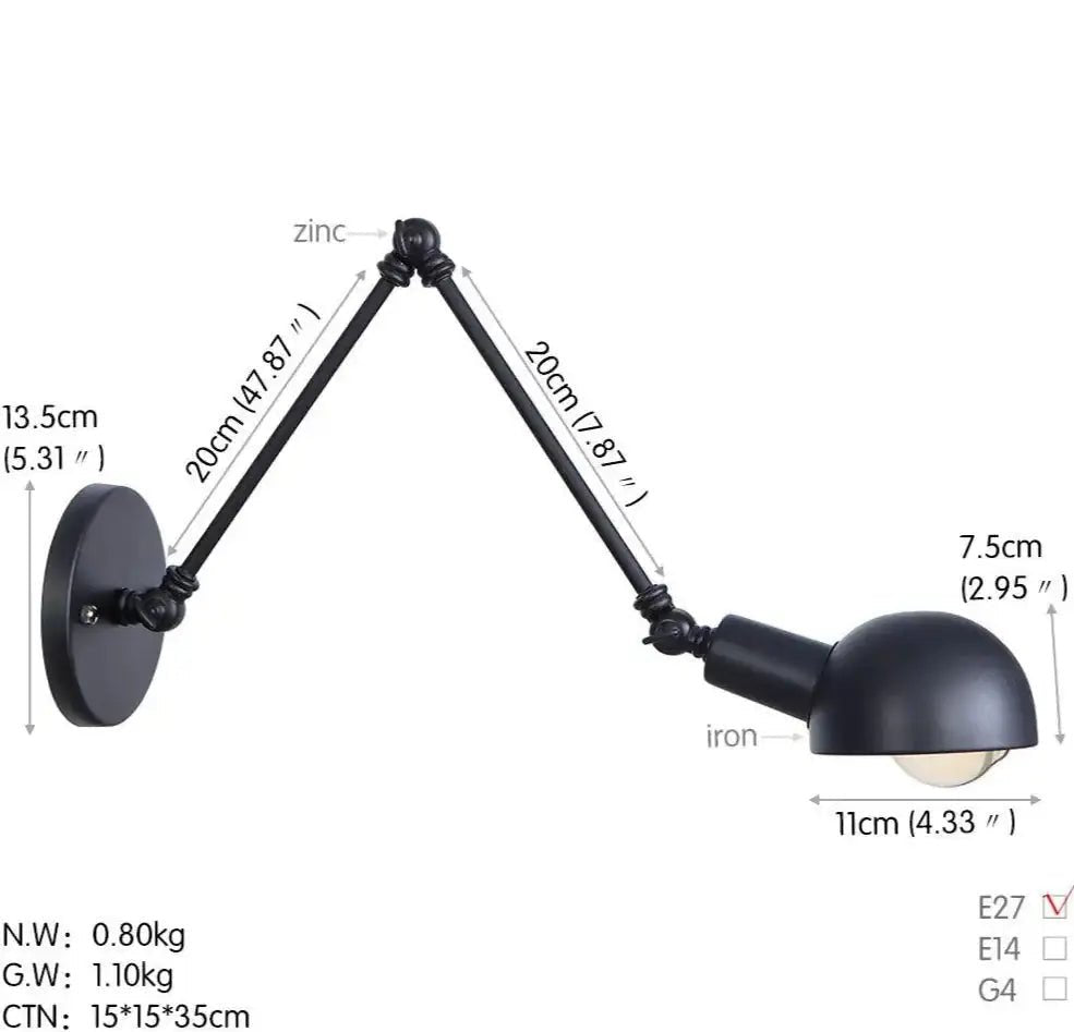 Extendable Industrial Wall Lamp - goldenlumen
