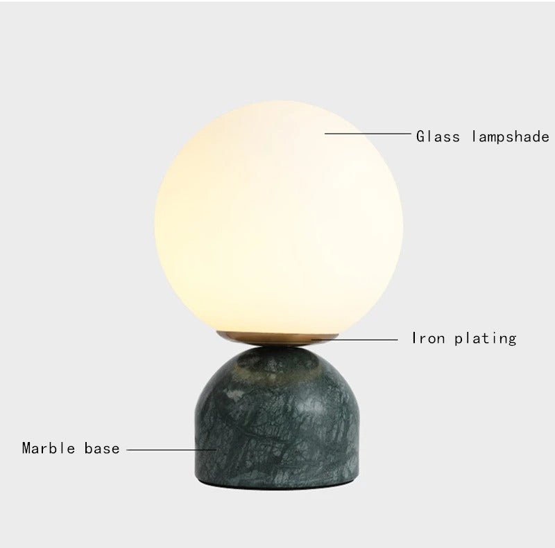 Marblis Sphere Table Lamp – Frosted Glass Dome with Marble Base