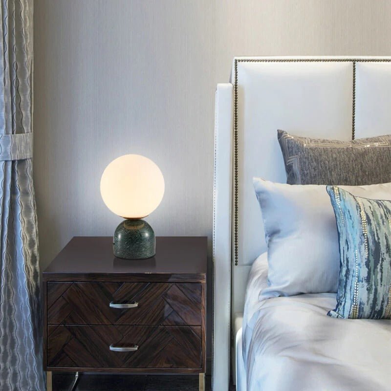 Marblis Sphere Table Lamp – Frosted Glass Dome with Marble Base