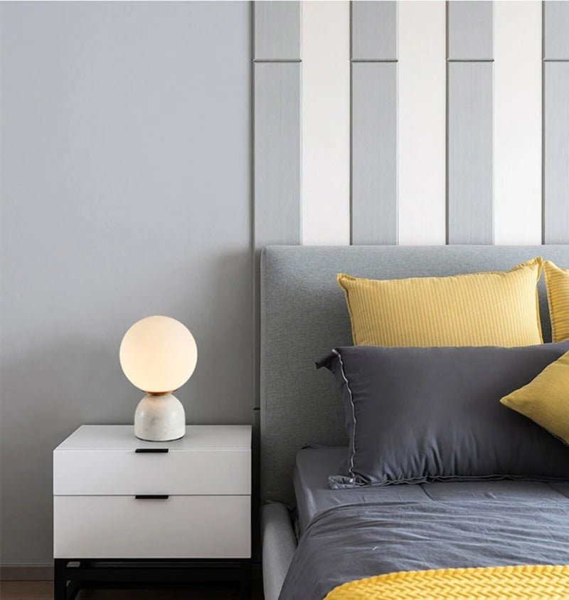 Marblis Sphere Table Lamp – Frosted Glass Dome with Marble Base