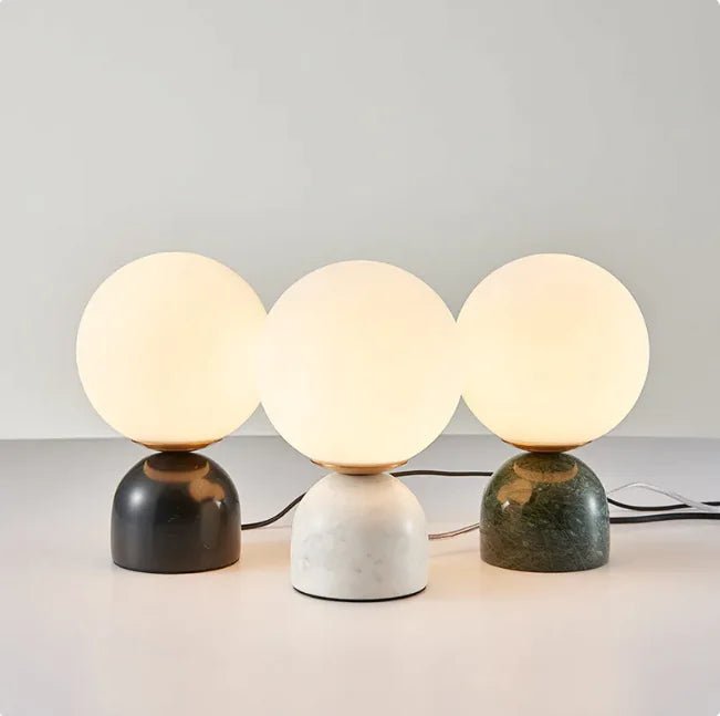 Marblis Sphere Table Lamp – Frosted Glass Dome with Marble Base