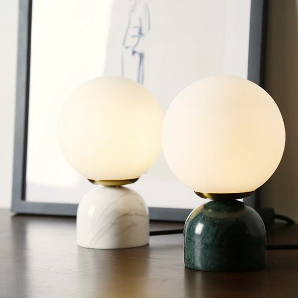 Marblis Sphere Table Lamp – Frosted Glass Dome with Marble Base