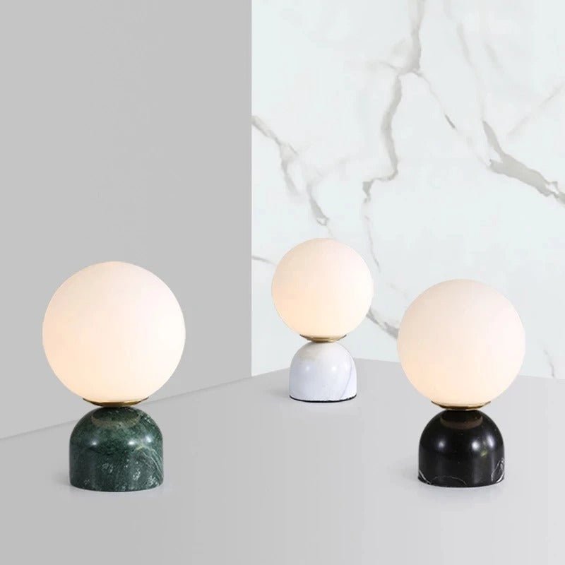 Marblis Sphere Table Lamp – Frosted Glass Dome with Marble Base