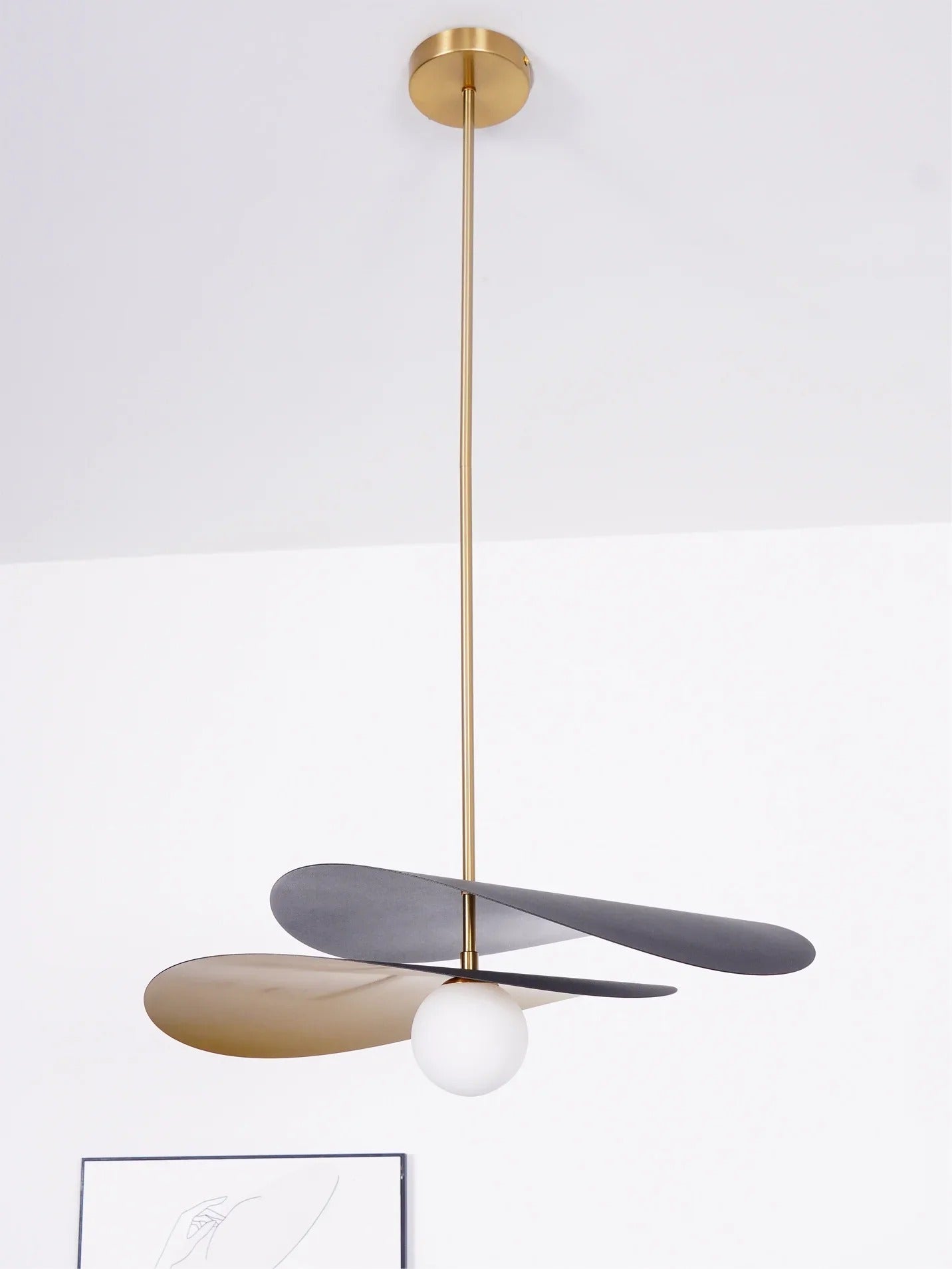 Olivia Pendant Light with frosted glass globe and modern brass finish