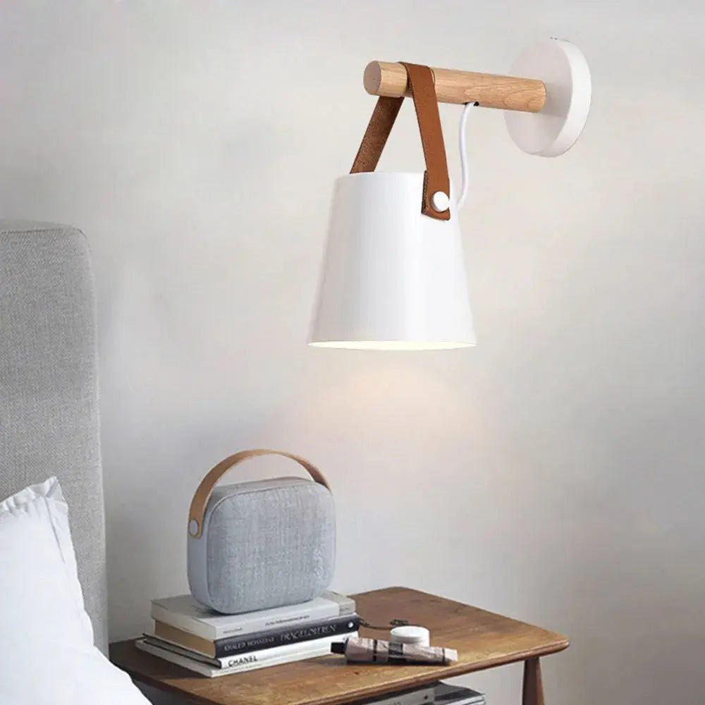 Scandinavian Wood & Leather Wall Sconce - goldenlumen