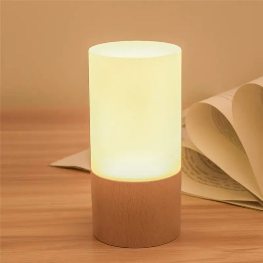 Elegant Cylinder Solid Wood Night Lamp