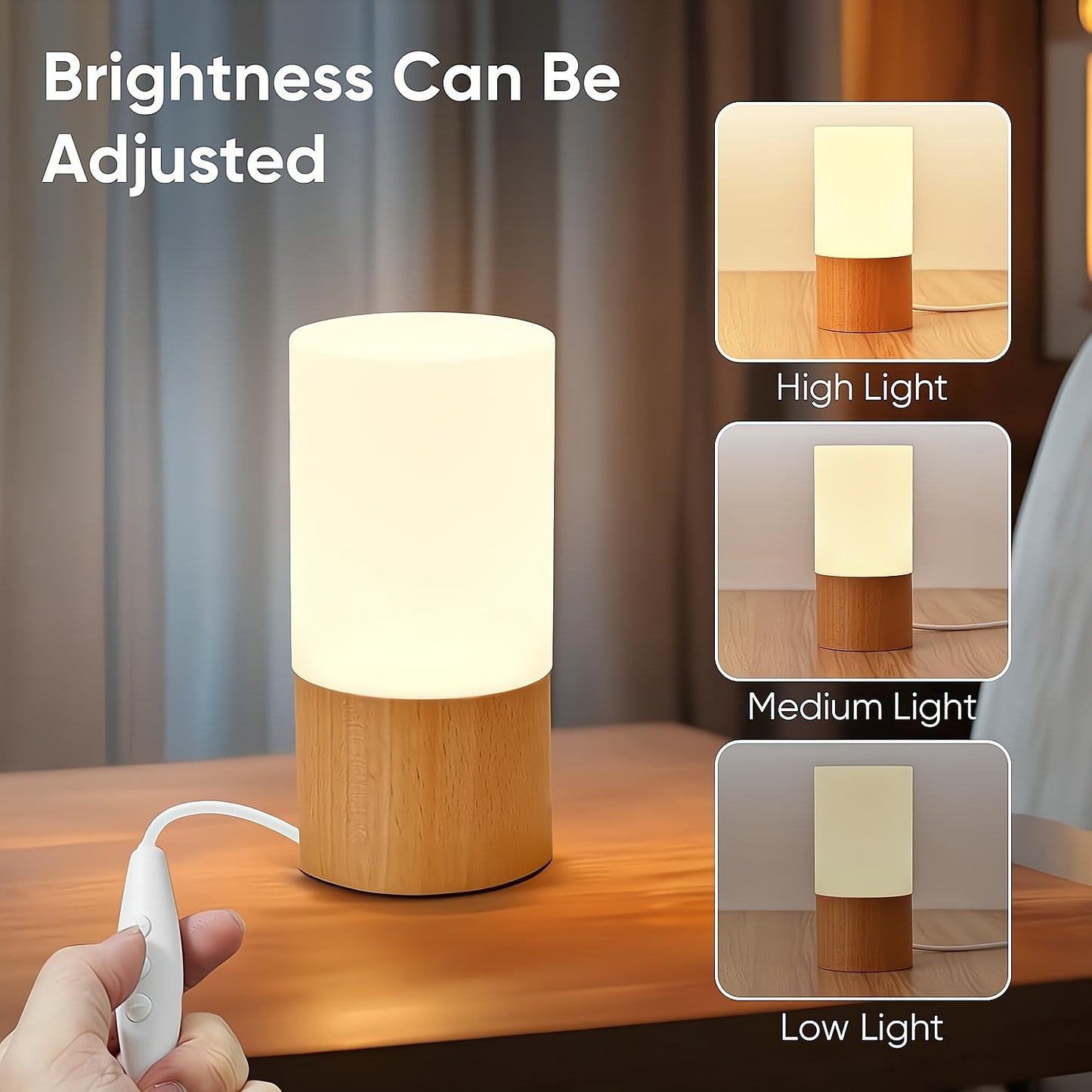 Elegant Cylinder Solid Wood Night Lamp