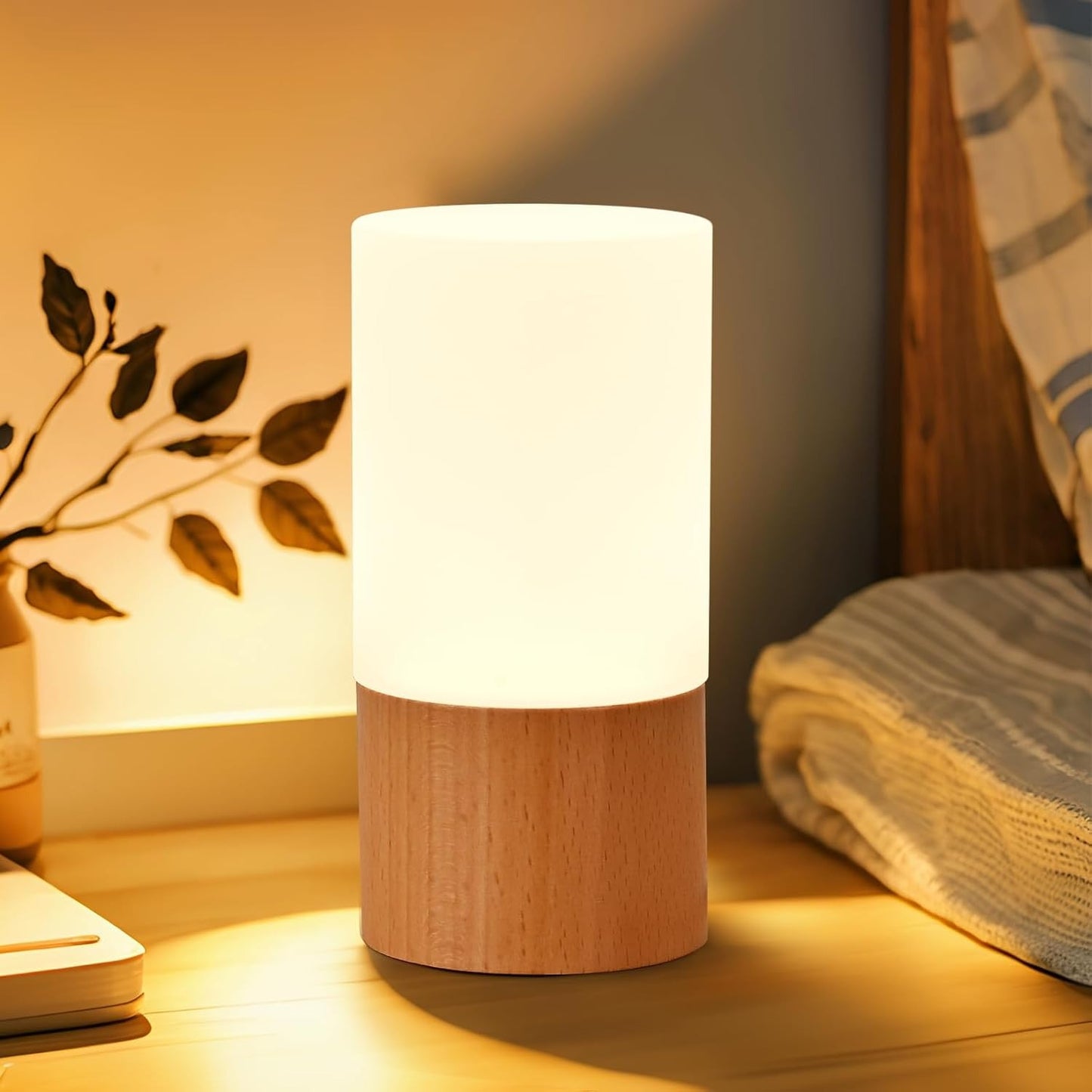 Elegant Cylinder Solid Wood Night Lamp