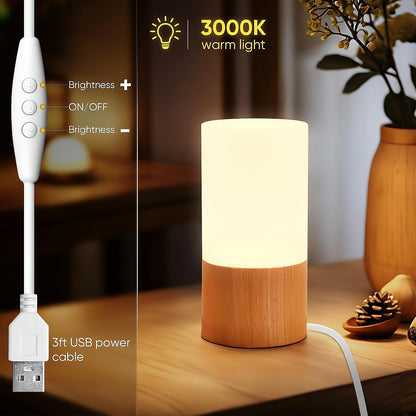 Elegant Cylinder Solid Wood Night Lamp