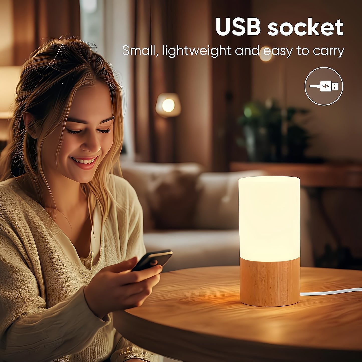 Elegant Cylinder Solid Wood Night Lamp