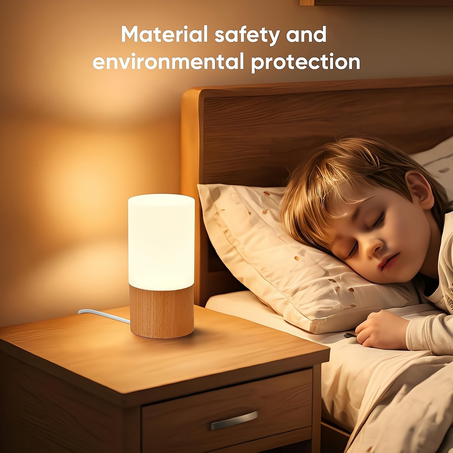 Elegant Cylinder Solid Wood Night Lamp