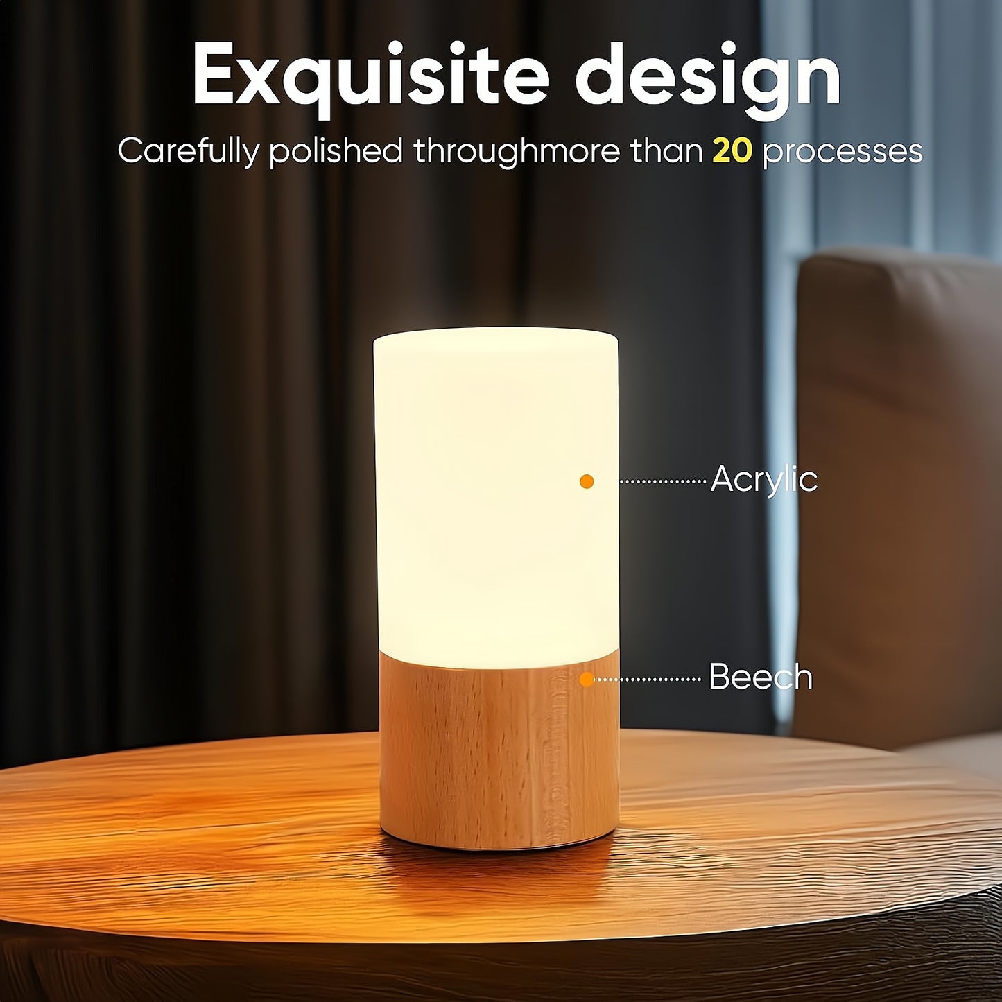 Elegant Cylinder Solid Wood Night Lamp