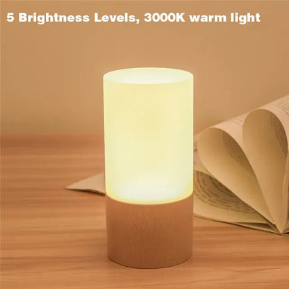 Elegant Cylinder Solid Wood Night Lamp
