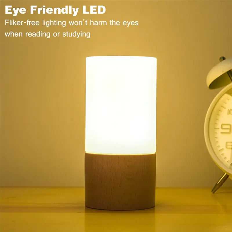 Elegant Cylinder Solid Wood Night Lamp