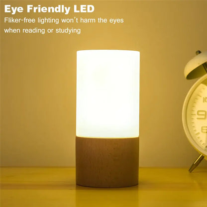 Elegant Cylinder Solid Wood Night Lamp