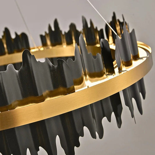 Aurion Black & Gold Circular Chandelier – Modern Luxury Lighting