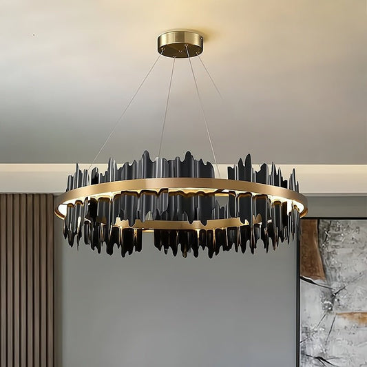 Aurion Black & Gold Circular Chandelier – Modern Luxury Lighting