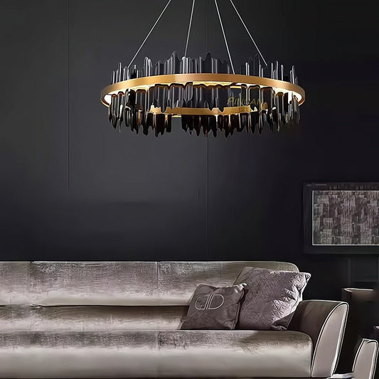 Aurion Black & Gold Circular Chandelier – Modern Luxury Lighting
