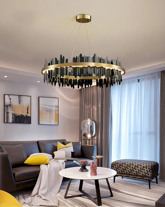Aurion Black & Gold Circular Chandelier – Modern Luxury Lighting