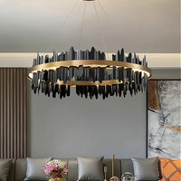 Aurion Black & Gold Circular Chandelier – Modern Luxury Lighting