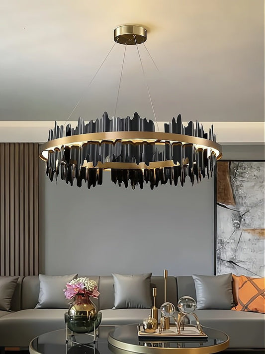 Aurion Black & Gold Circular Chandelier – Modern Luxury Lighting