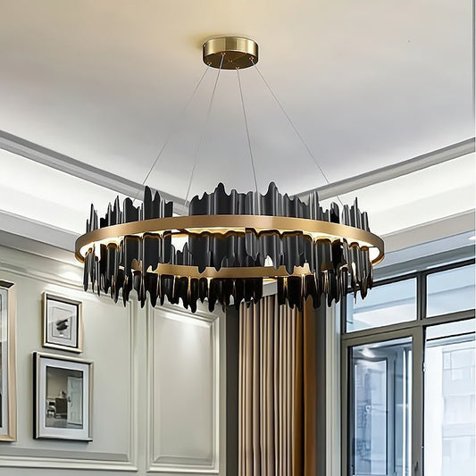 Aurion Black & Gold Circular Chandelier – Modern Luxury Lighting