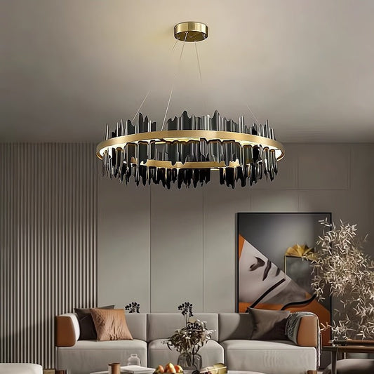 Aurion Black & Gold Circular Chandelier – Modern Luxury Lighting
