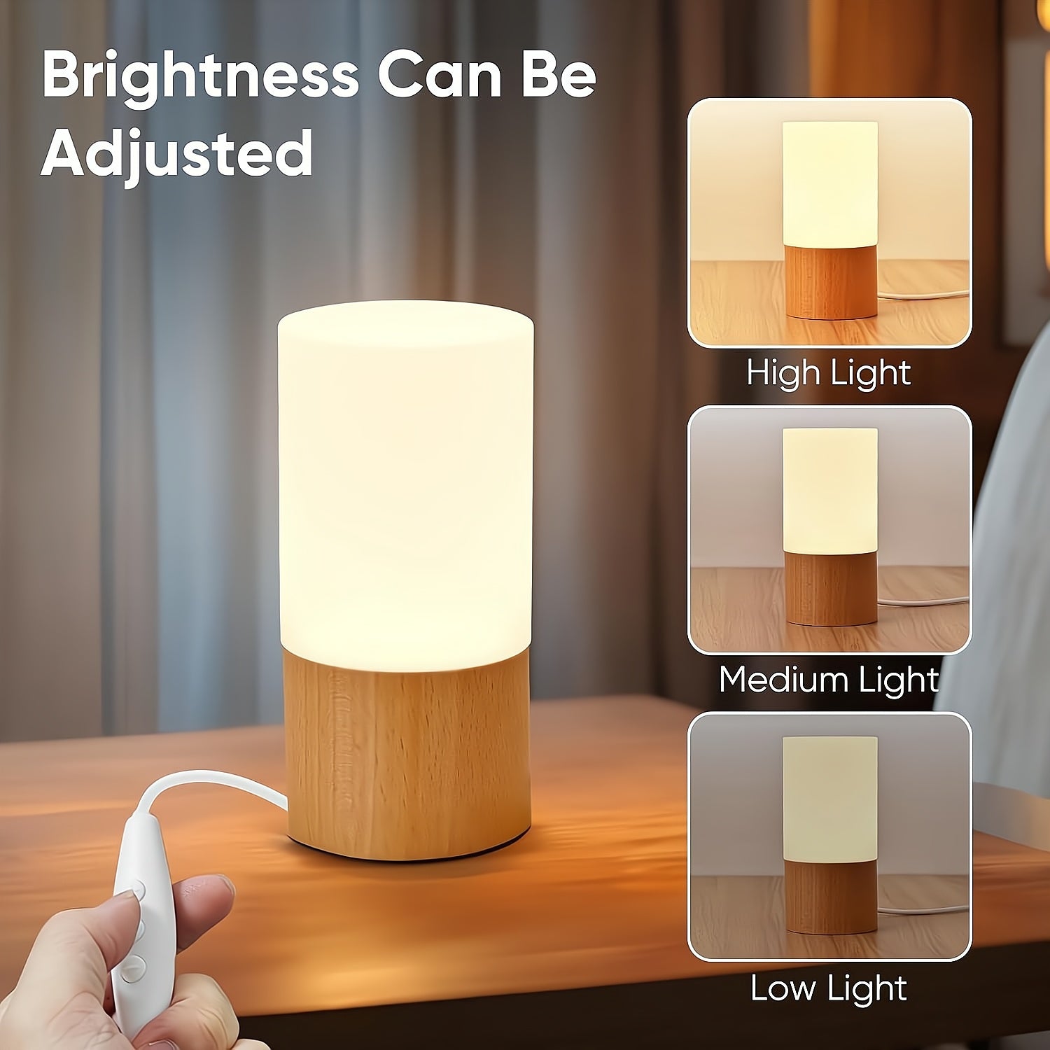 Elegant Cylinder Solid Wood Night Lamp - goldenlumen