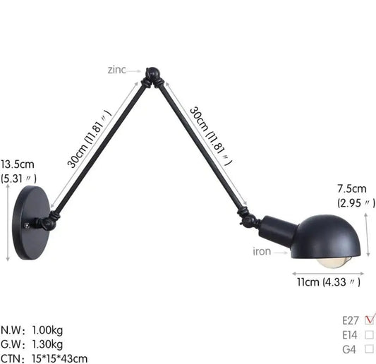 Extendable Industrial Wall Lamp - goldenlumen