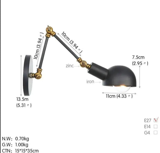 Extendable Industrial Wall Lamp - goldenlumen