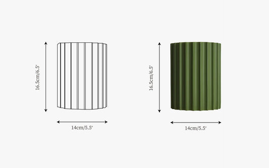 Dimensions of a cylindrical green object on a white background