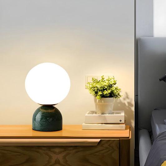 Marblis Sphere Table Lamp – Frosted Glass Dome with Marble Base