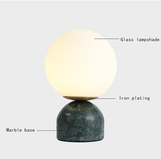 Marblis Sphere Table Lamp – Frosted Glass Dome with Marble Base