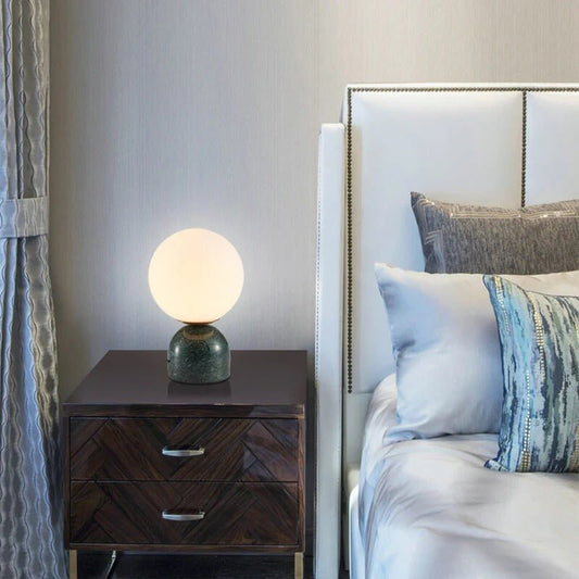 Marblis Sphere Table Lamp – Frosted Glass Dome with Marble Base