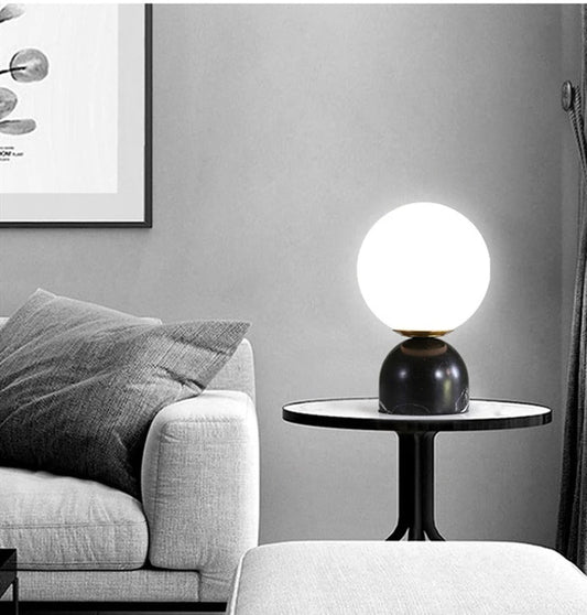 Marblis Sphere Table Lamp – Frosted Glass Dome with Marble Base
