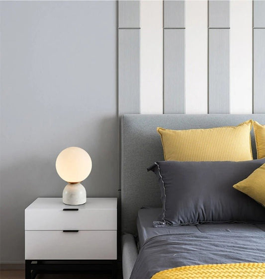 Marblis Sphere Table Lamp – Frosted Glass Dome with Marble Base