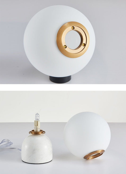Marblis Sphere Table Lamp – Frosted Glass Dome with Marble Base