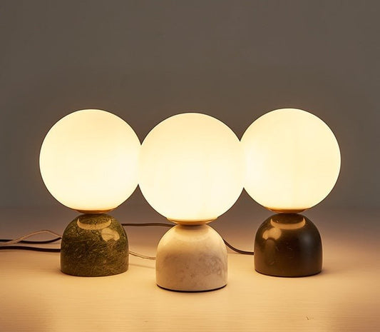 Marblis Sphere Table Lamp – Frosted Glass Dome with Marble Base