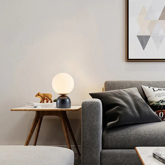 Marblis Sphere Table Lamp – Frosted Glass Dome with Marble Base