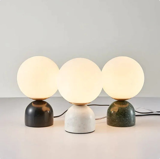 Marblis Sphere Table Lamp – Frosted Glass Dome with Marble Base