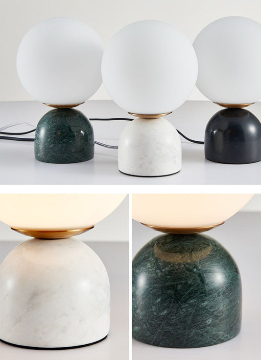 Marblis Sphere Table Lamp – Frosted Glass Dome with Marble Base