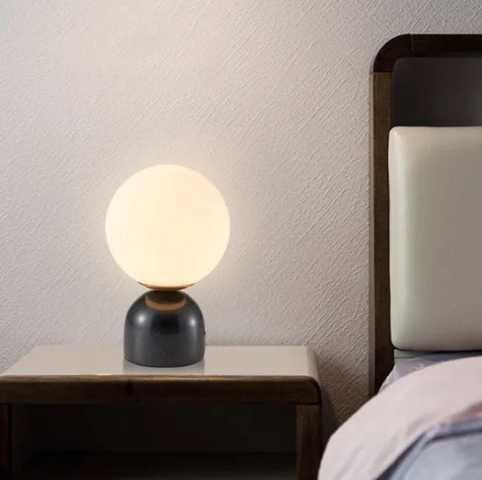 Marblis Sphere Table Lamp – Frosted Glass Dome with Marble Base