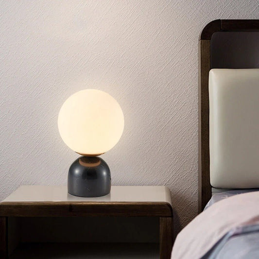 Marblis Sphere Table Lamp – Frosted Glass Dome with Marble Base