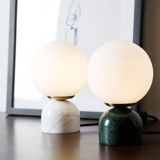 Marblis Sphere Table Lamp – Frosted Glass Dome with Marble Base
