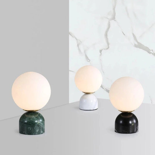 Marblis Sphere Table Lamp – Frosted Glass Dome with Marble Base