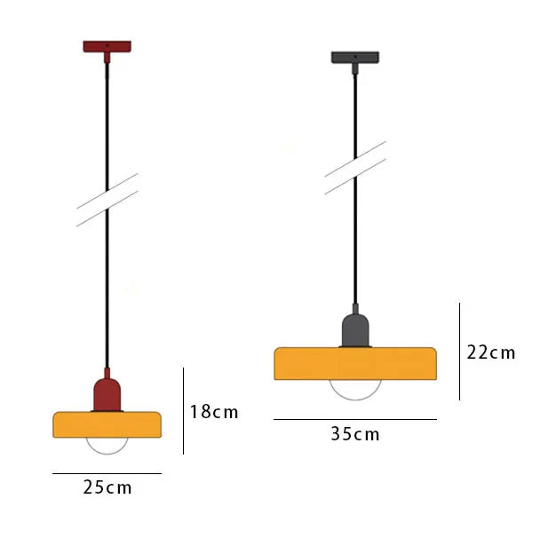 Measurement chart of a pendant light with dimensions labeled.