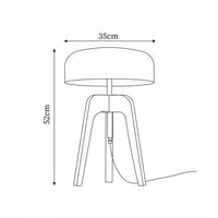 Line drawing of a lamp with dimensions labeled