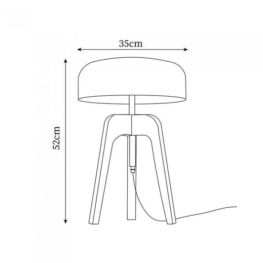 Line drawing of a lamp with dimensions labeled